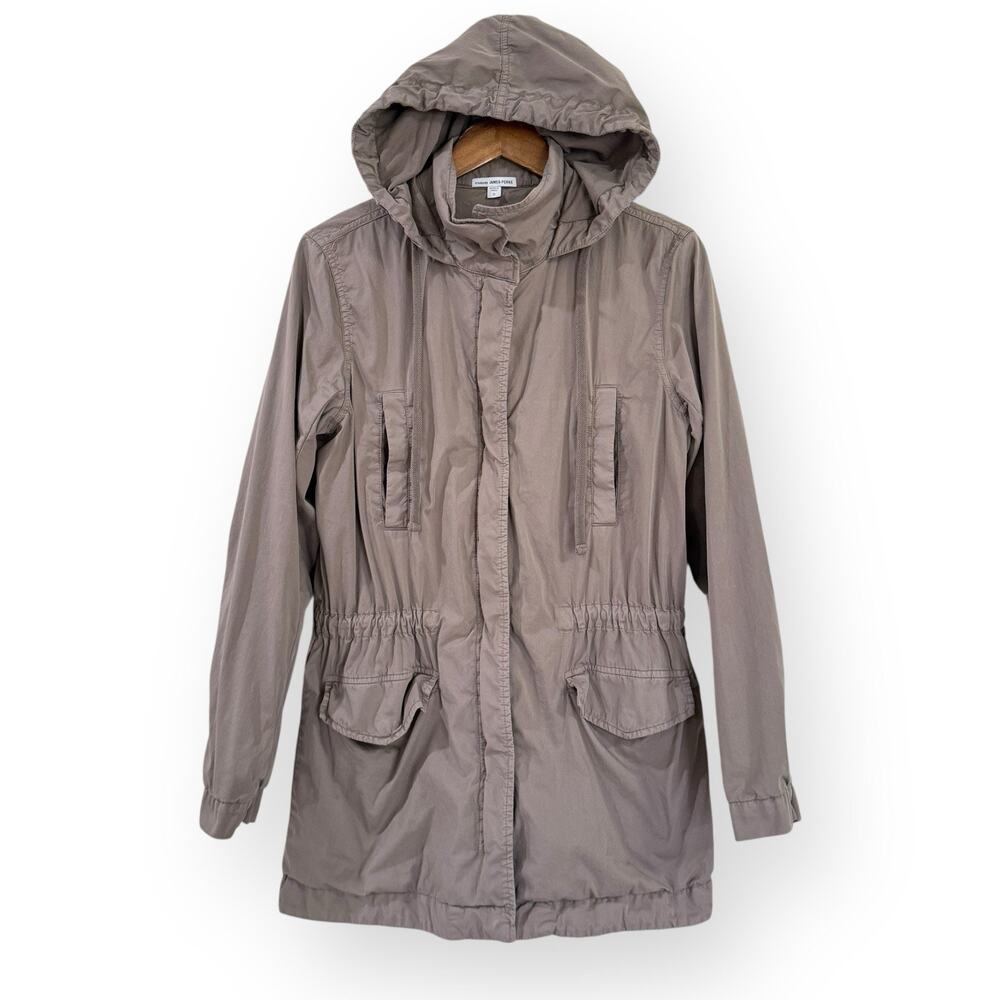 James Perse Anorak Utility Jacket Womens 2 M Beige Hooded Pockets Drawstring